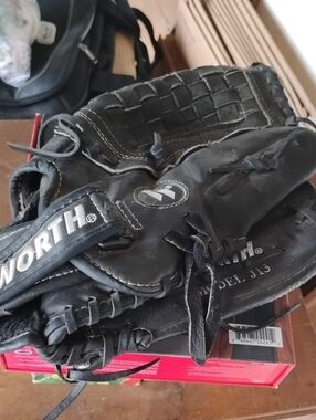 Worth Black Leather Baseball Glove with Woven Pocket(Right Hand Thrower)